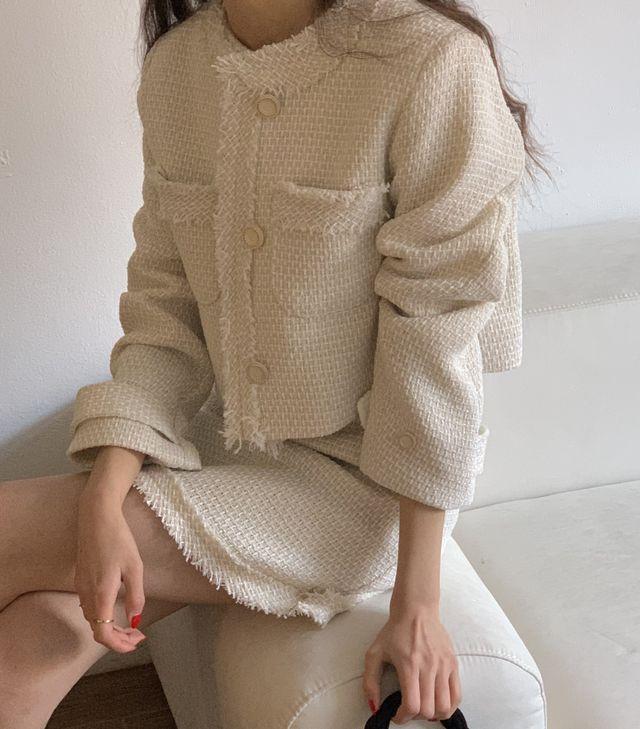 [세트] 크롭 트위드 투피스 3colors 숏 자켓 하객룩 A라인 미니 sdset B