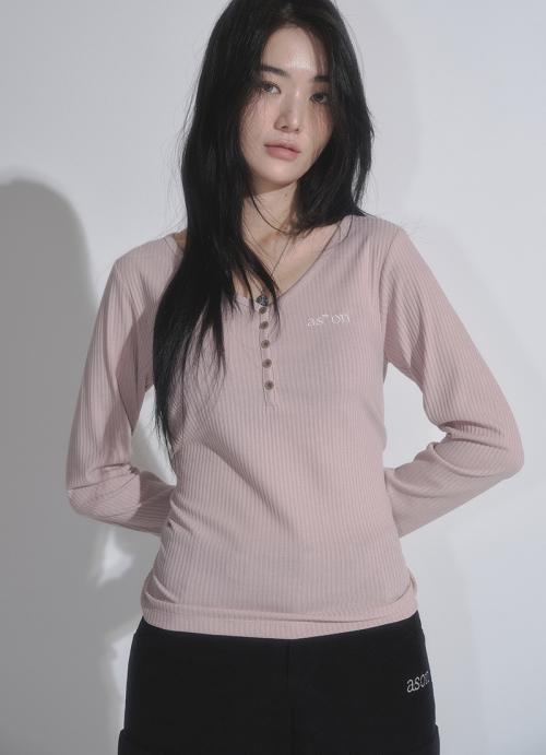 애즈온(ASON)  WISH RIBBED BUTTON TEE / PINK - 사이즈 & 후기 | 무신사