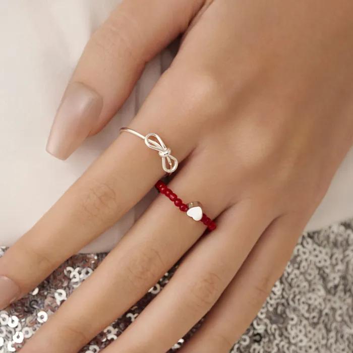 [SET] HU010 Ribbon & heart beads ring set