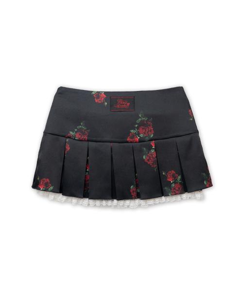 플로럴 레이스 플리츠 스커트 [블랙]
