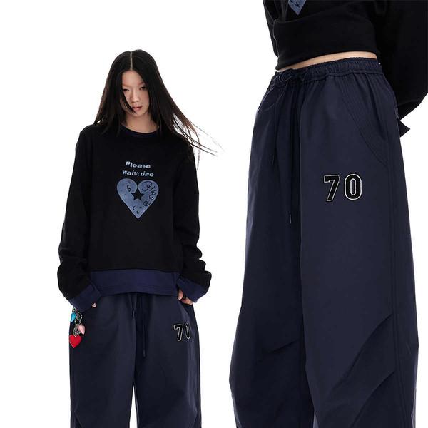 Sand texture casual wide pants