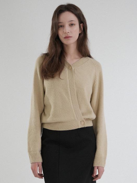V-neck Button Wrap Knit Cardigan (Beige)