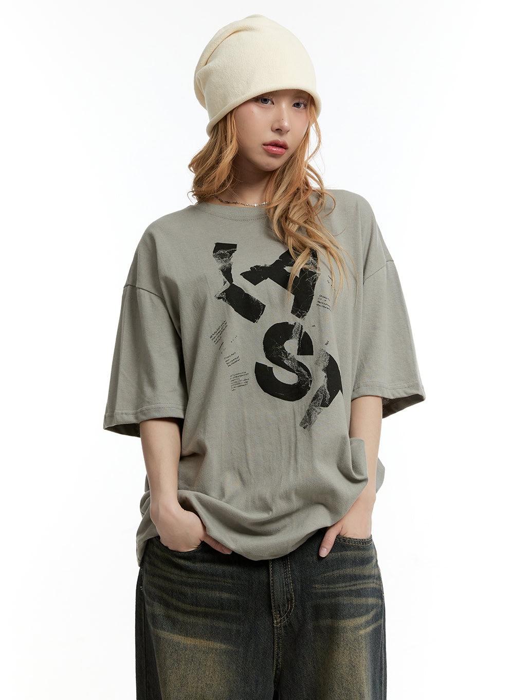 Oversized Graphic T-Shirt CY506 - Dark green / M/L