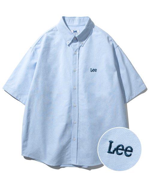 옥스포드 오버사이즈 반팔 셔츠 블루