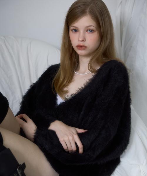 Fur Overfit Cardigan [Black]