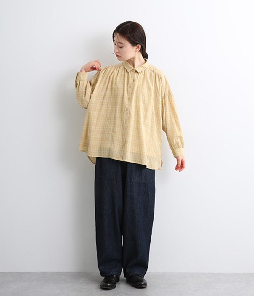 [JAPAN]  ○ 2nd restock ○ NONNO summer airy cotton rayon gather shirts ♪ / yellow x mustard