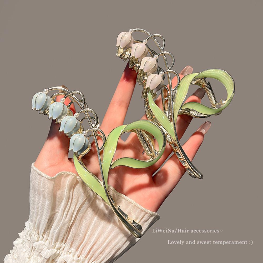 반머리 반묶음 올림머리 집게핀 튤립 플라워 여성헤어핀