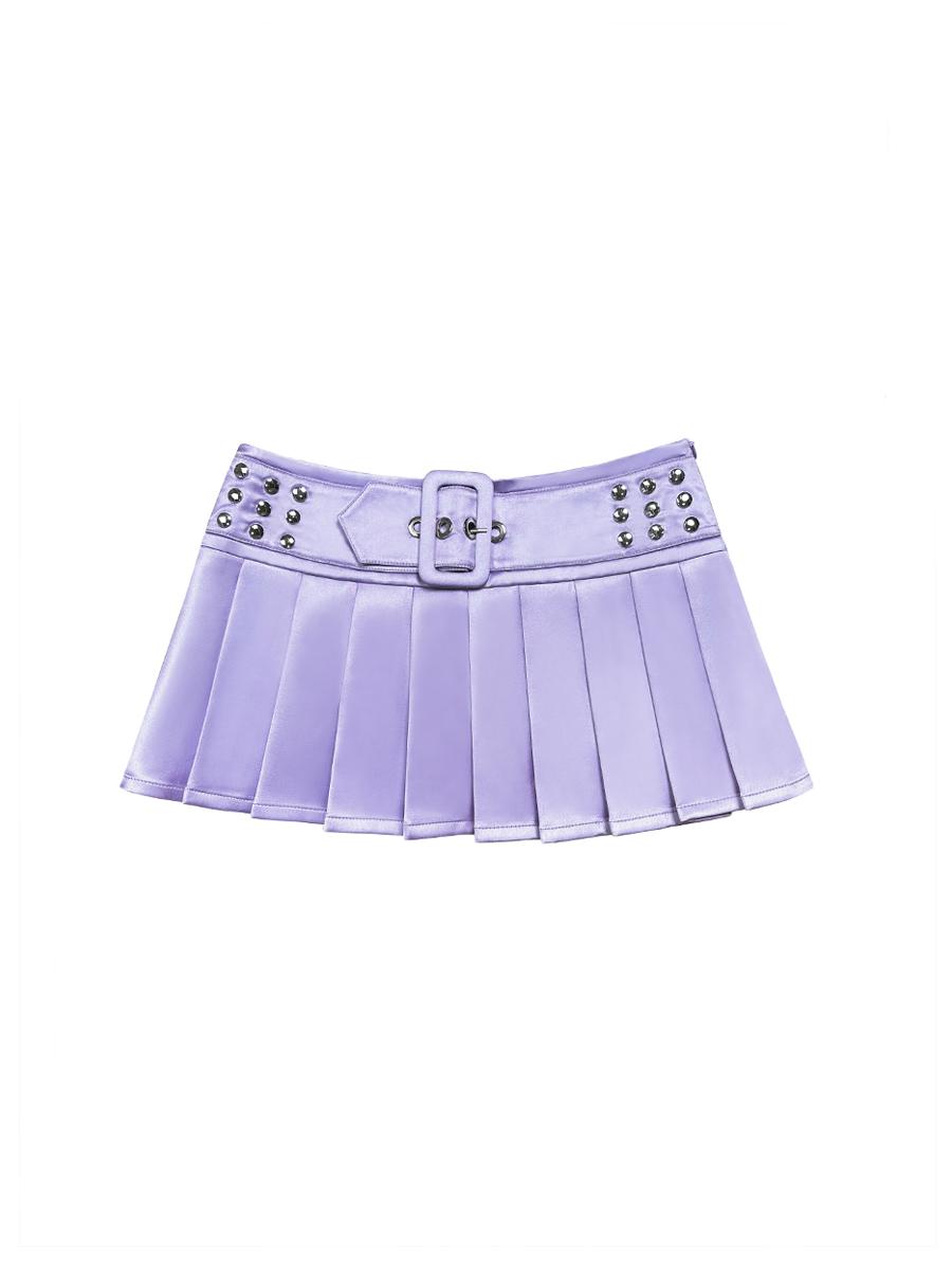 Satin Studded Pleated Skirt