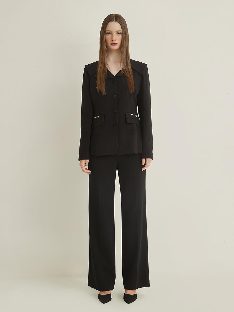 WIDE COLLAR SLIM JACKET - BLACK