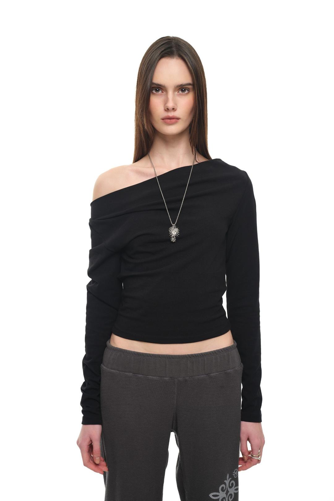 ONE SHOULDER 02 LONG SLEEVE TOP (BLACK)