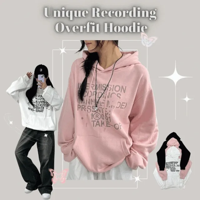 [오버핏] 레코딩 별 그래픽 후드티 - 3color