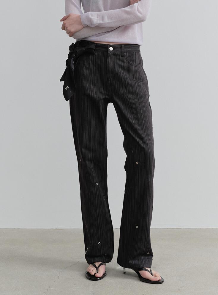EYELET STRAIGHT PANTS (CHARCOAL BLACK)