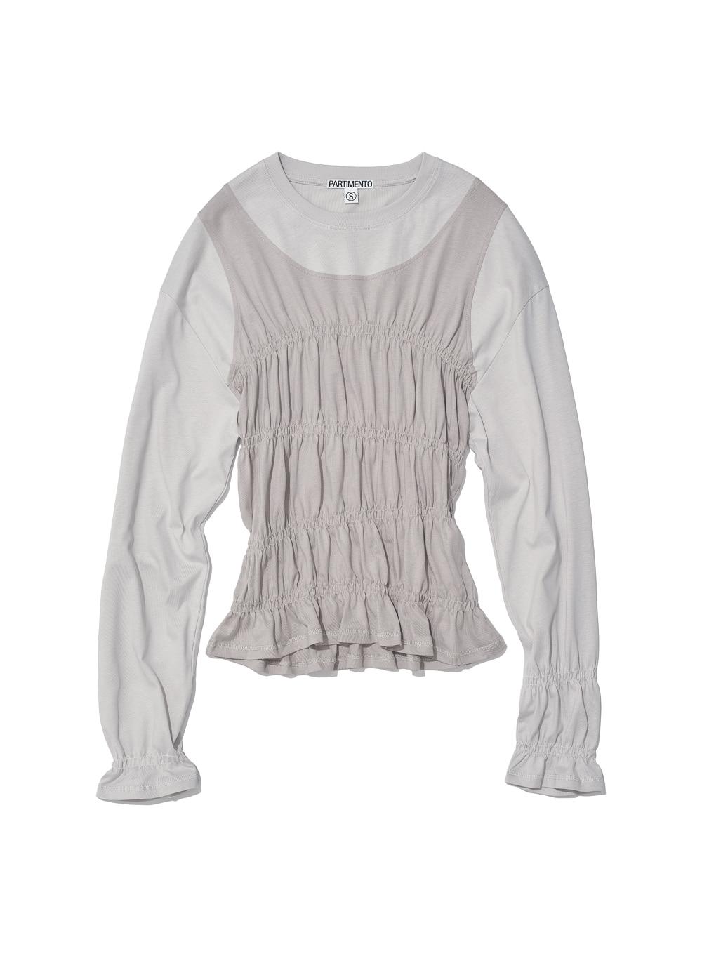 [WOMEN] ALL-IN-ONE SMOCKED LONG SLEEVE TOP_STONE
