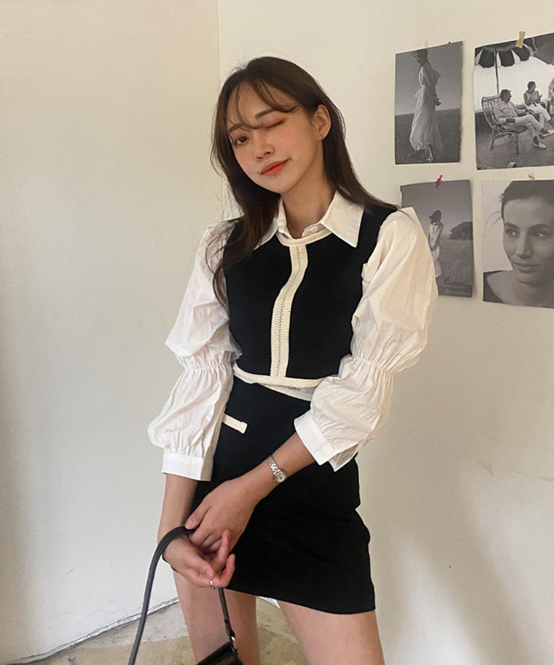 [무배][SET] 모던 트위드 베스트 스커트 셔츠 쓰리피스