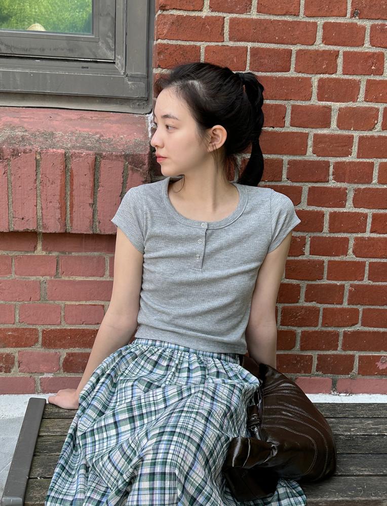 스냅버튼 슬림반팔티(3colors)