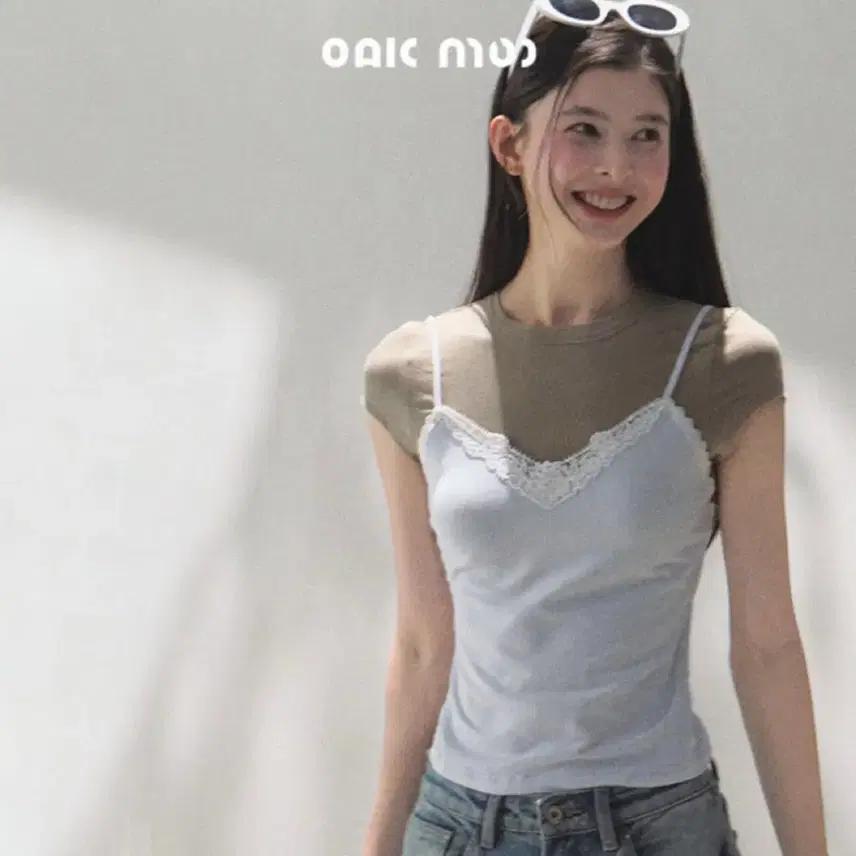 OAKMOO 티셔츠 페이크 투피스 반팔 티셔츠