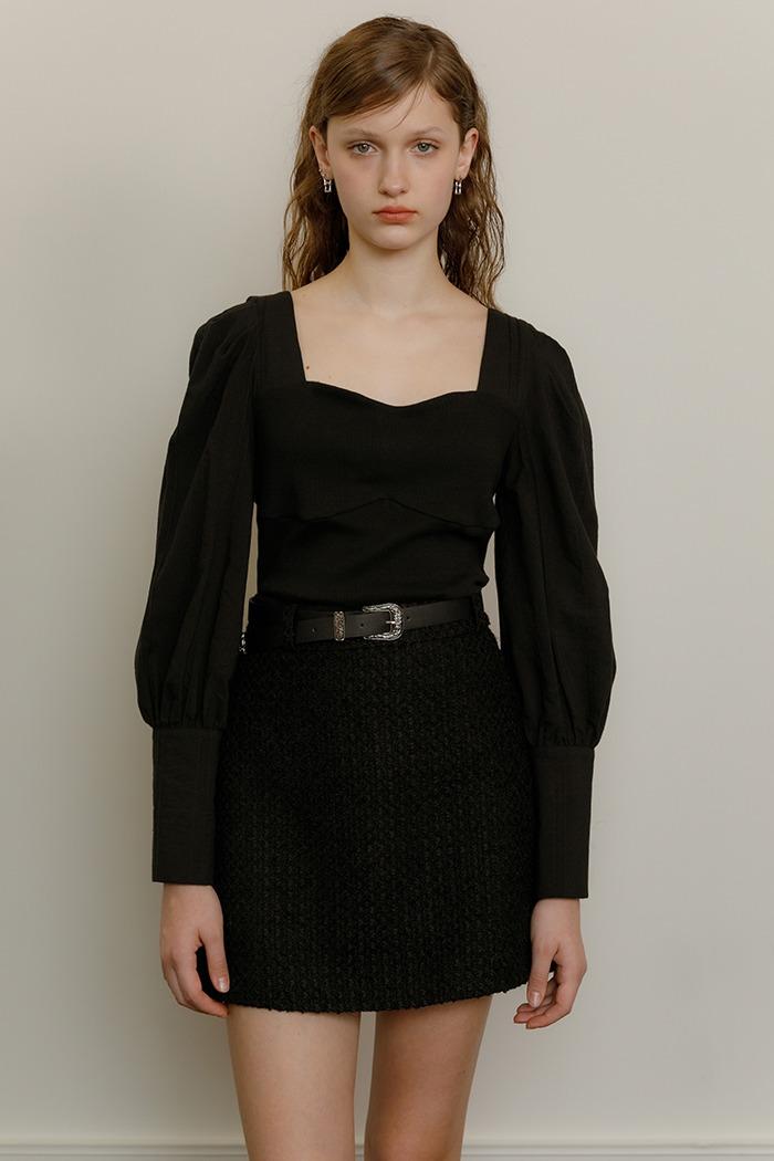 Western belt a-line tweed skirt (black)