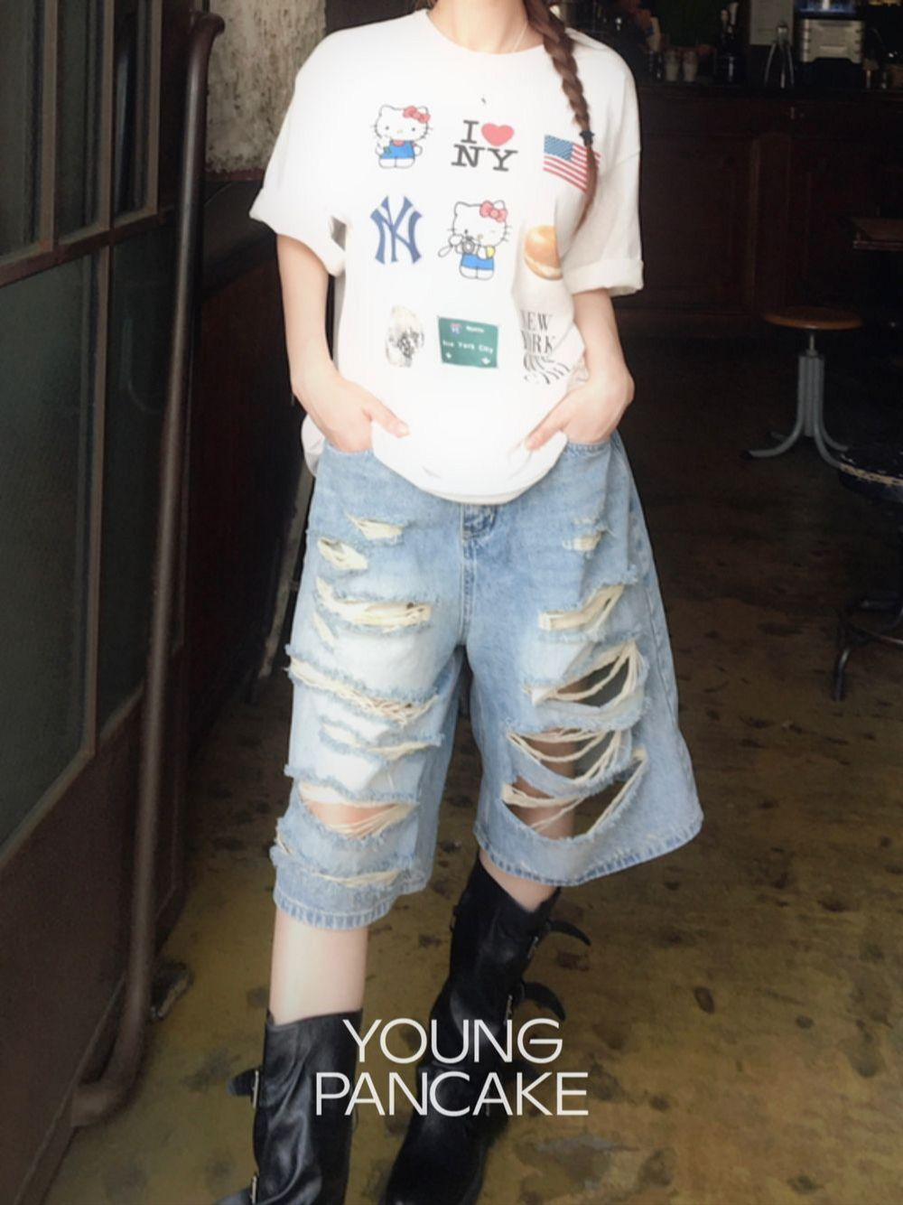 [고퀄리티/국내생산] Break damage bermuda denim pants (S~L)