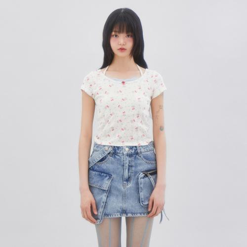 CHERRY PATTERN LACE T-SHIRT 레이스 반팔 티셔츠 IVORY BR2CH033