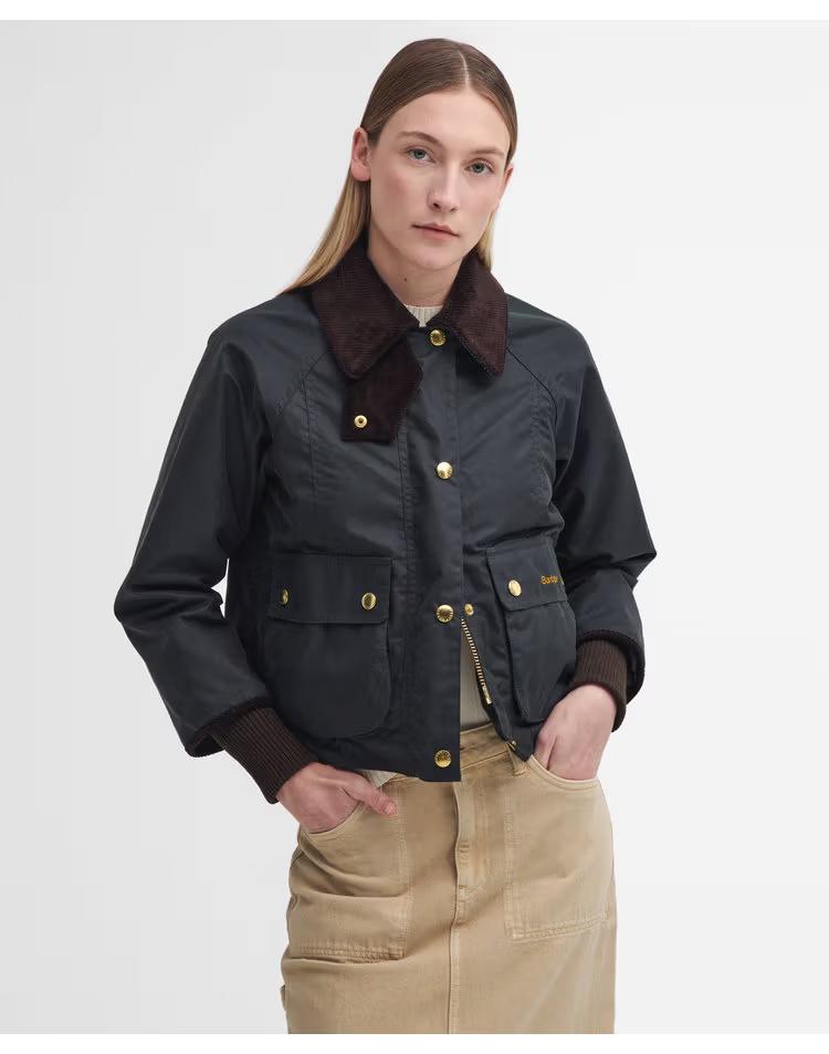 여성 카키 Cropped Beadnell 왁스 자켓