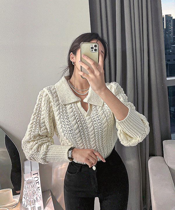 도톰꽈배기 카라니트,knit