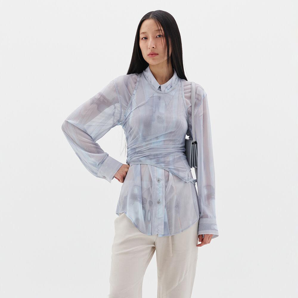 HOLE POINT PRINT TOP - GREYISH PRINT