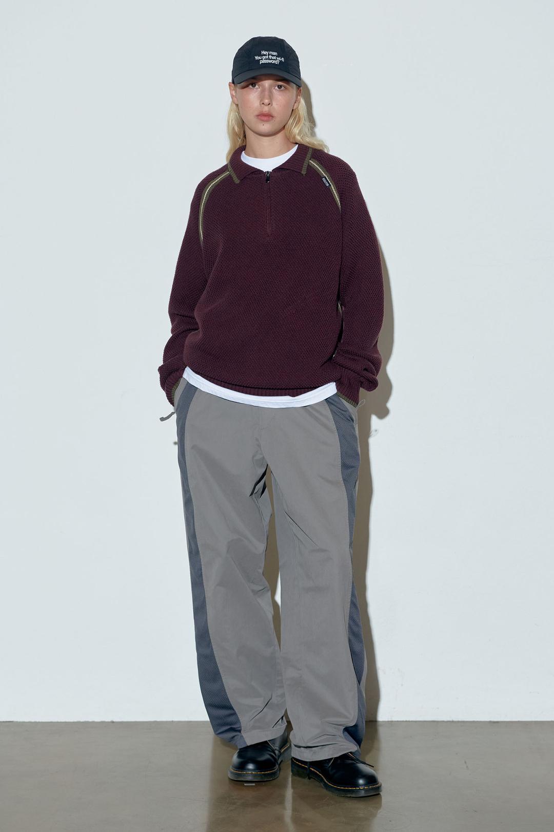 Waffle Collared Sweater Melange Wine