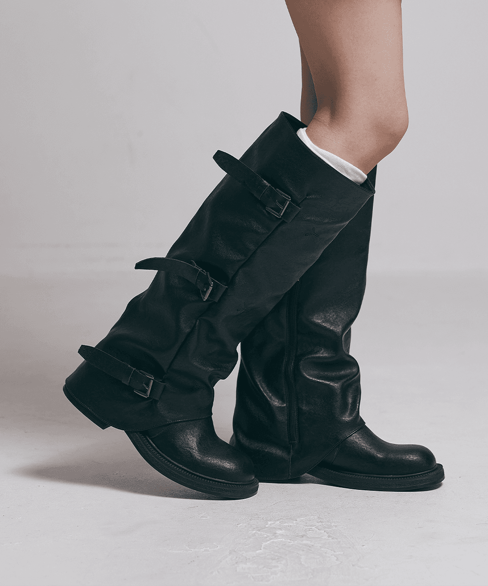 [NEW] 바르크 소가죽 폴딩 버클 롱 부츠