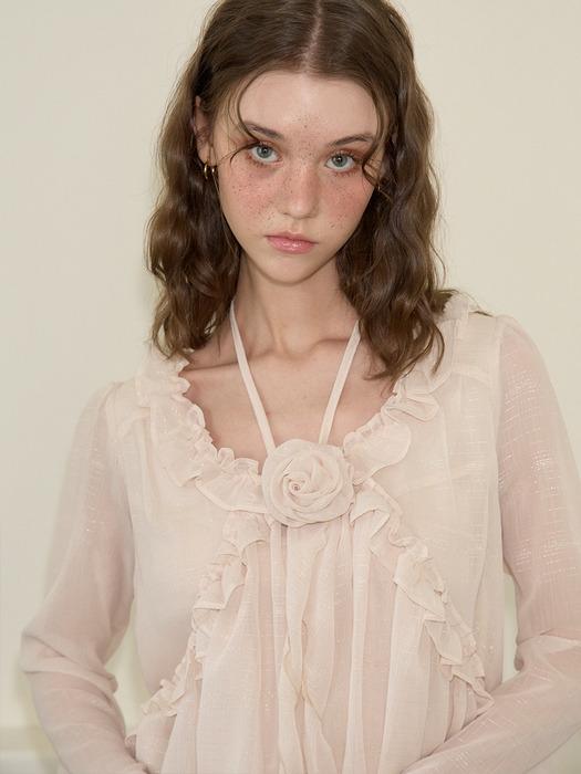 Corsage Point Chiffon Dress_ Ivory