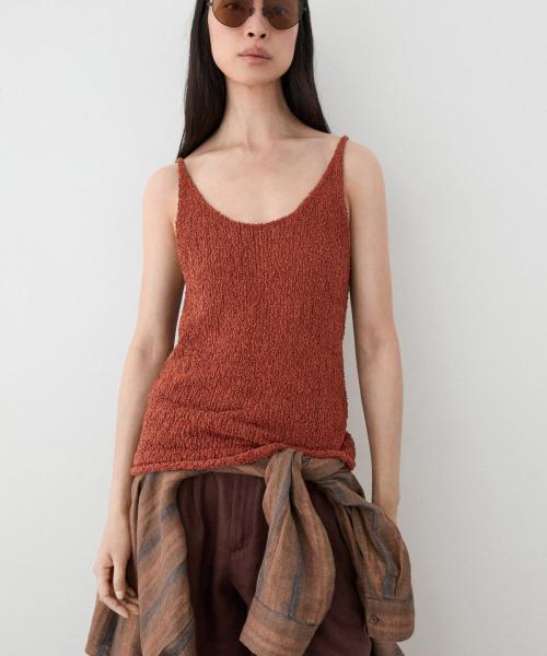 코튼 블렌드 스트랩 구조 탑