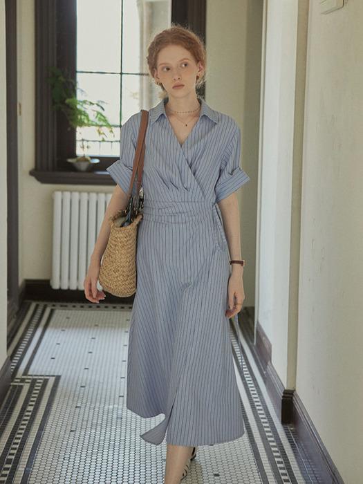 PM_Striped v-neck short shirt dress