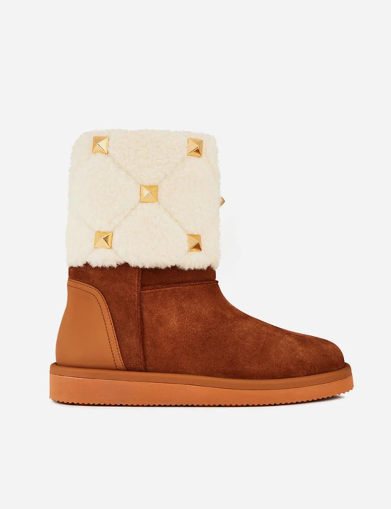 발렌티노 로만 스터드 앵클 부츠 탄