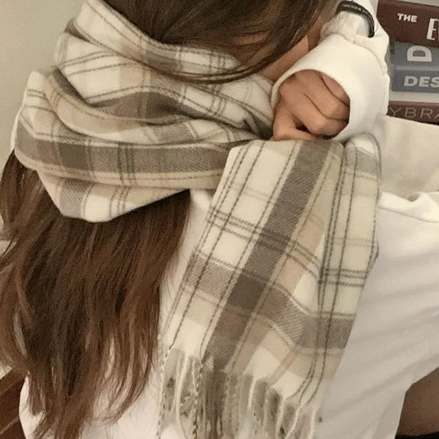 [ 당일출고 / 부드러운 촉감🌾🤎 ] 오트밀 체크 롱 목도리 머플러