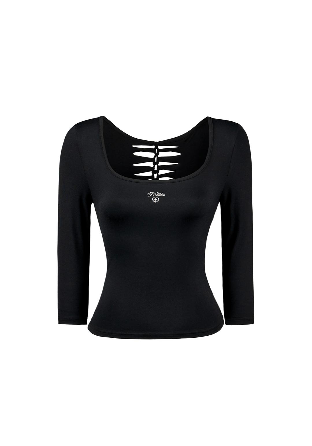 2way Tied Up Half Sleeve Top [Black]