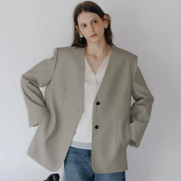 Collarless Faux Leather Jacket SL6SJ620-42