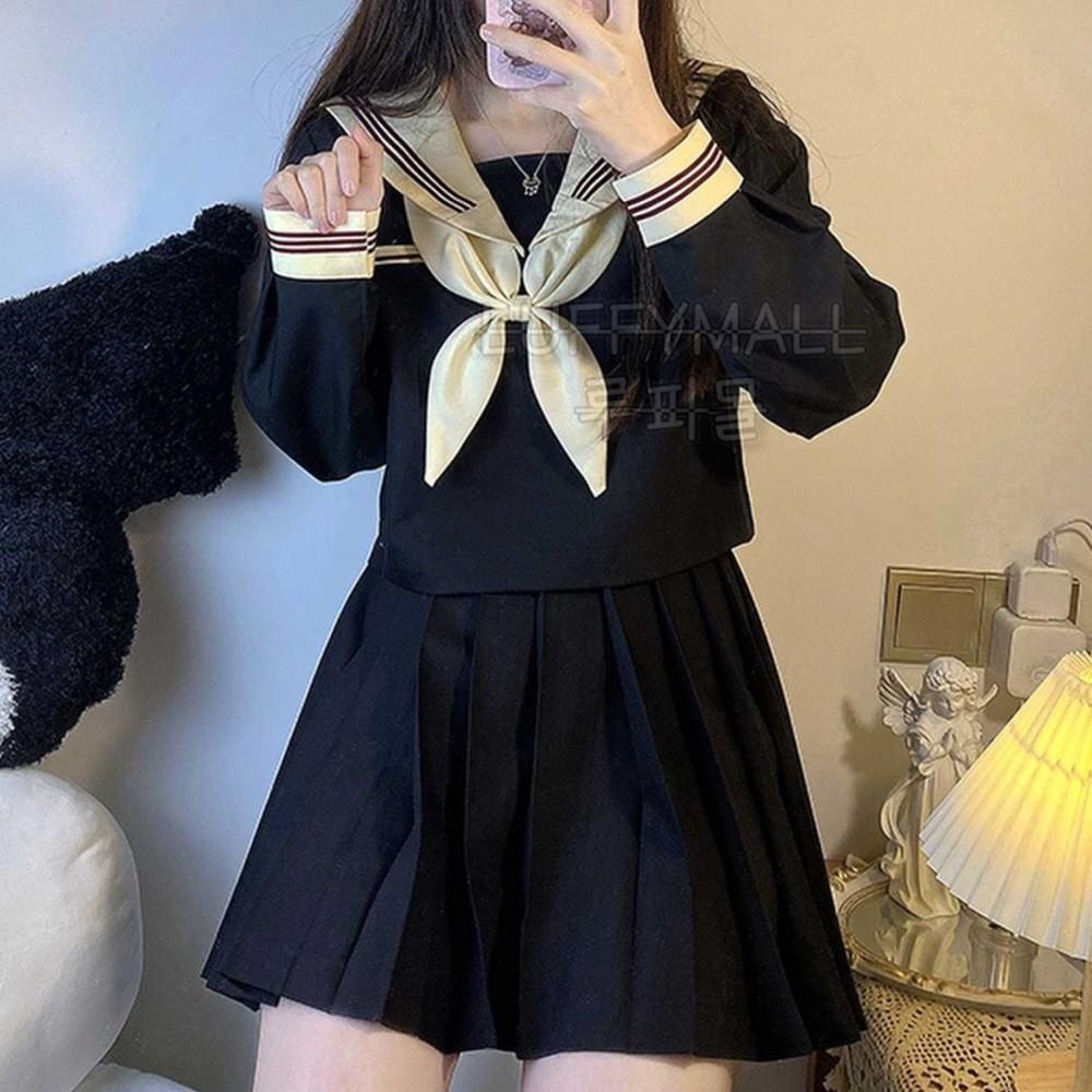 일본 교복 세라복 코스프레 넥타이 긴팔 의상 셔츠 스커트 세트