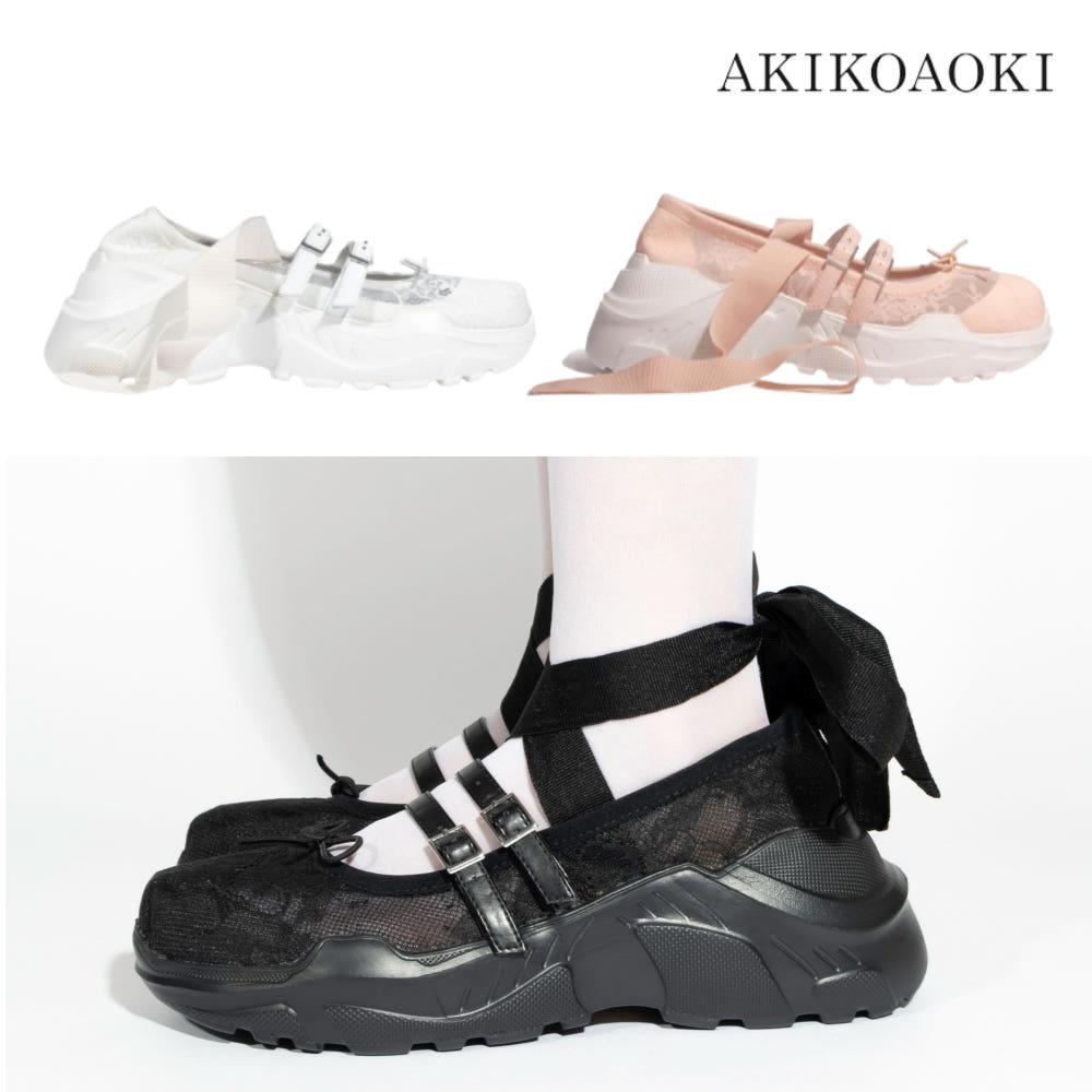 아키코아오키 로퍼 지젤 레이스 AKIKOAOKI Giselle Lace 블랙 화이트 핑크