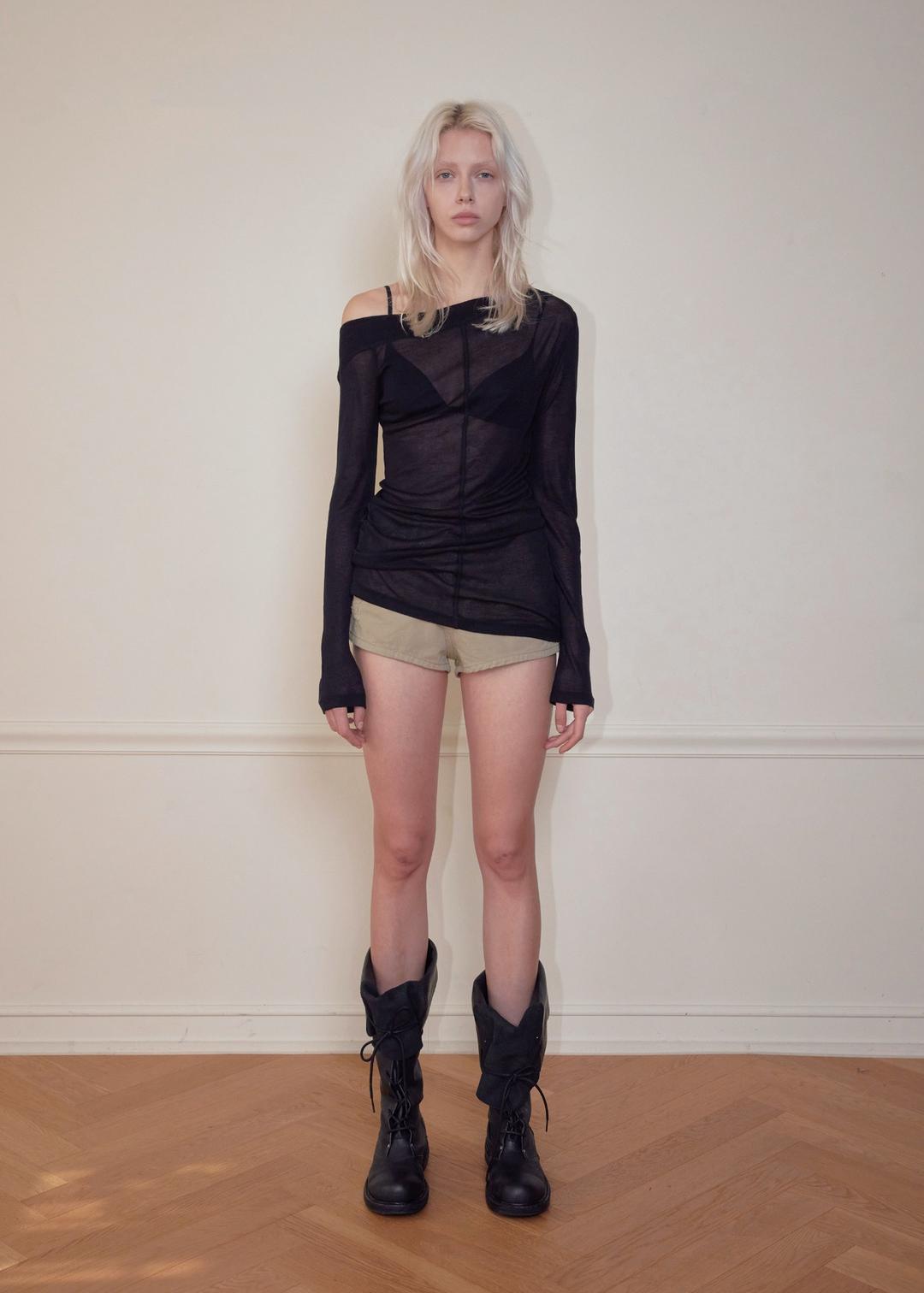 SLICK OFF SHOULDER T, BLACK