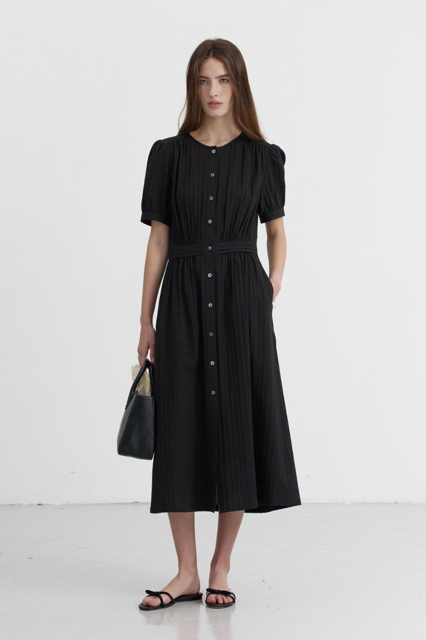 MAXI SHIRRING DRESS BLACK