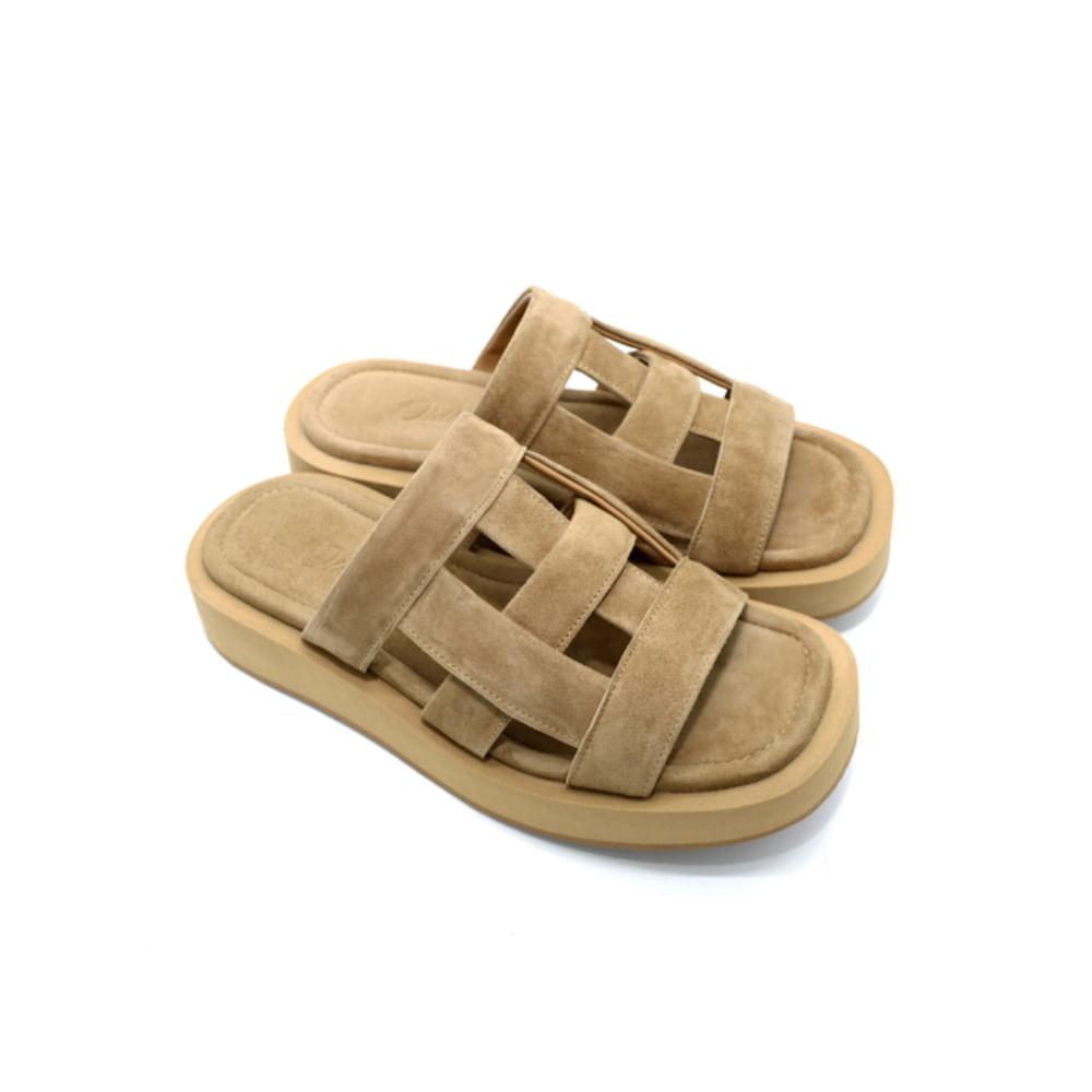 올드빈Fisherman Platform Sandal 카라멜피셔맨 통굽 샌들 스웨이드 쿠션 슬리퍼 소가죽 통굽 슬리퍼