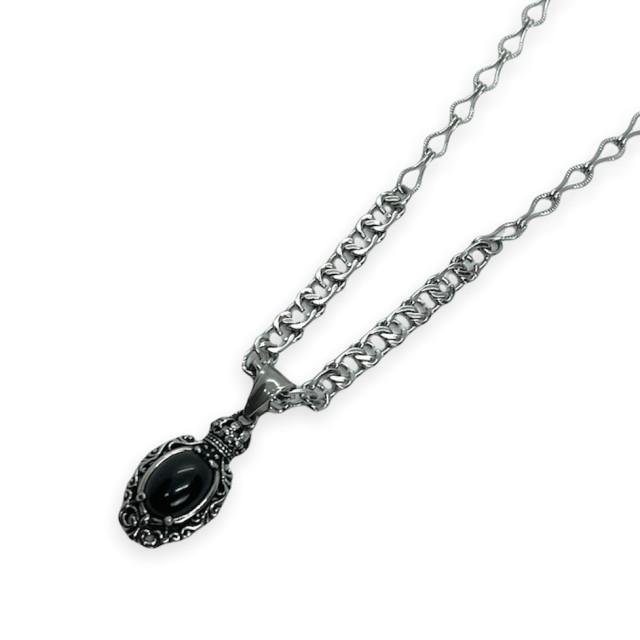 본아웃 언발 블랙 큐빅 화려 엔틱 공주 써지컬 체인 목걸이
