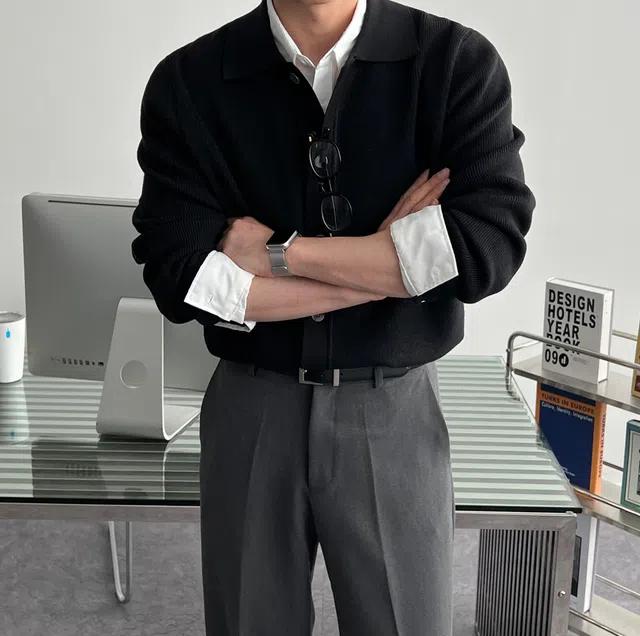 [봄신상] 소프트 캐시 카라 니트 가디건 미니멀 자켓 캐주얼 남친룩 6072