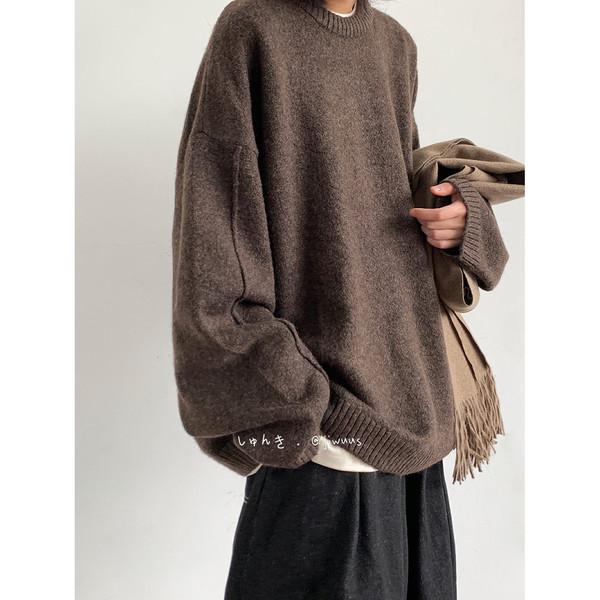 Japanese Retro Loose Neutral Solid Color Sweater