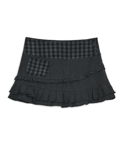 체크 러플 미니 스커트 (블랙)