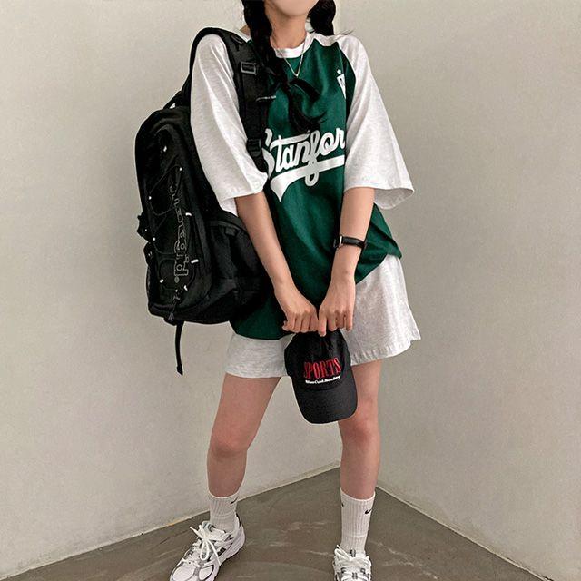 [세트가격!] 힙너츠, y2k 레터링 배색 나그랑 반팔 트레이닝 세트