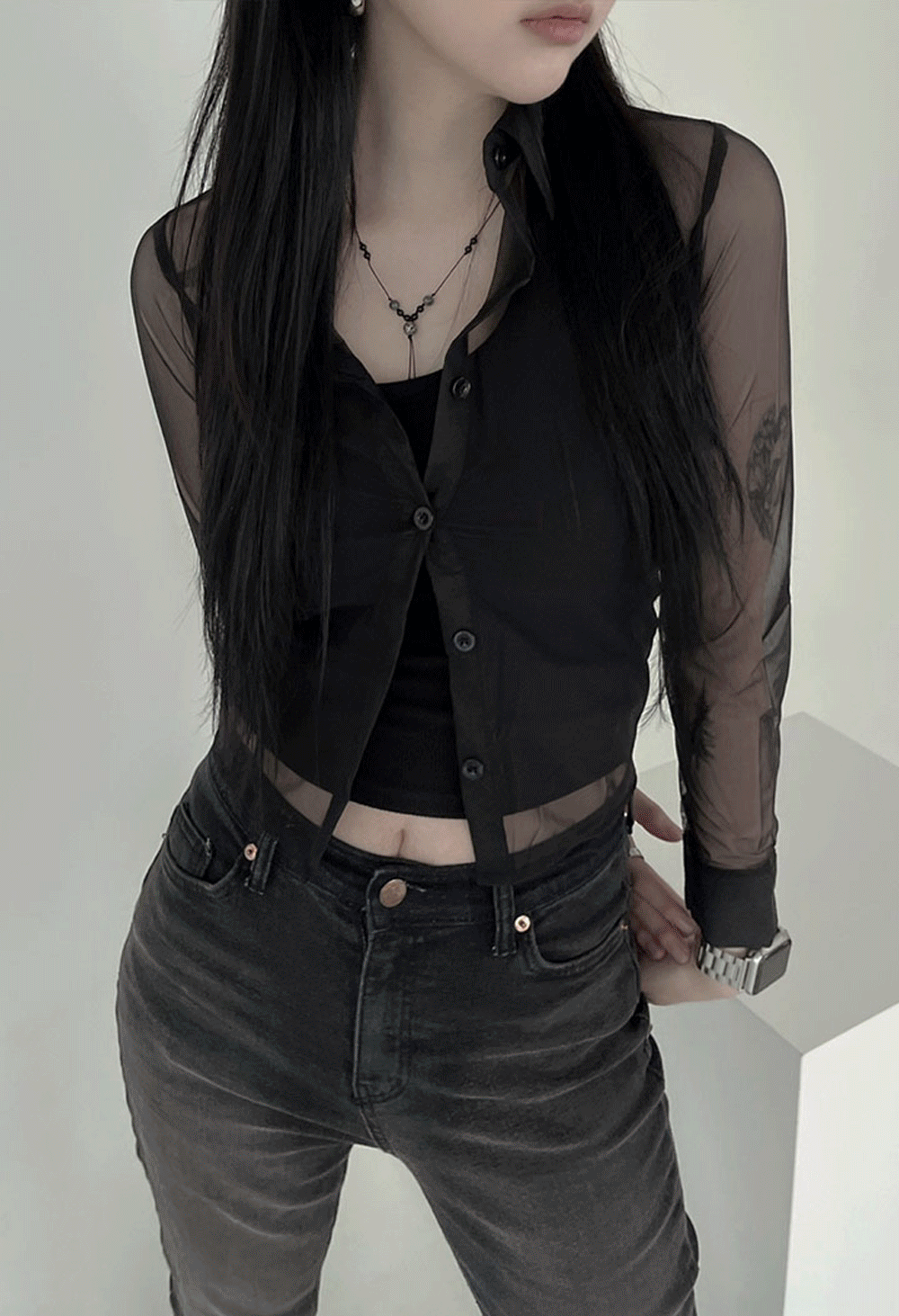 see-through black shirt