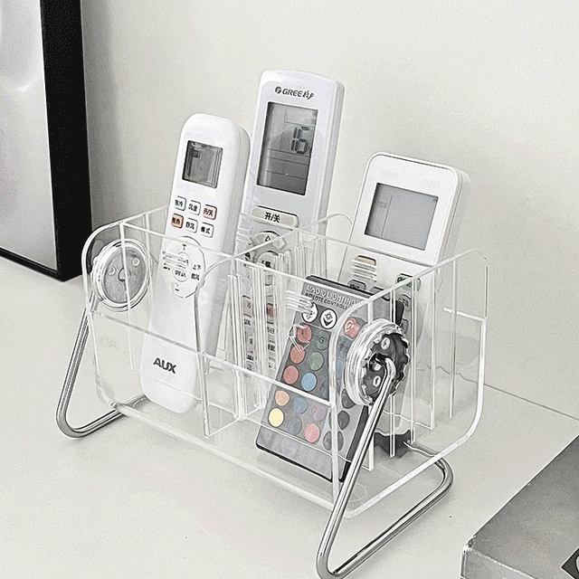 (특가)투명 스탠드 리모컨 정리함 다용도 거치대 수납함 리모콘 소품 꽂이 분할 칸막이 멀티 정리 보관 수납 필기구 브러쉬 핸드폰 인테리어 집들이 선물