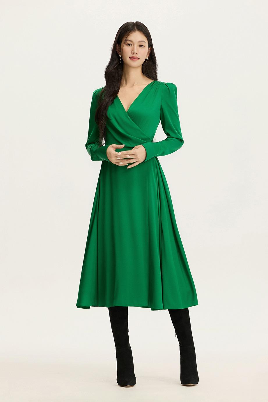 SILK WRAP FLARE DRESS