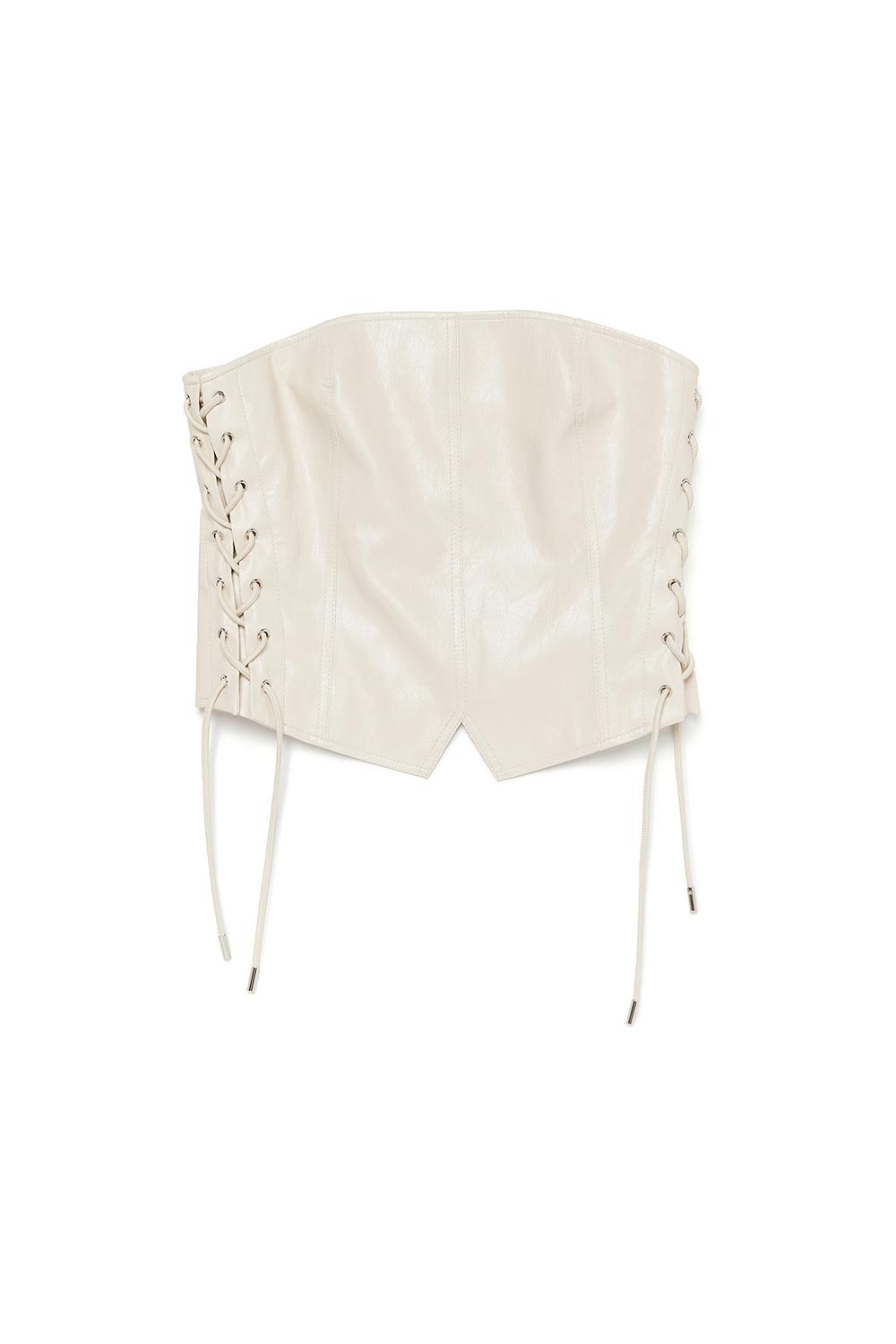 VEGAN LEATHER BUSTIER TOP [IVORY]