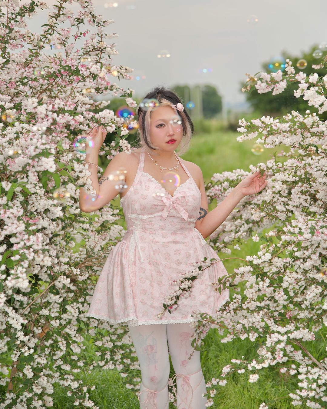 Sunberry Halter Dress, Pink Floral Motif PREORDER